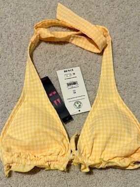 No Boundaries Yellow Gingham Halter Bikini Top